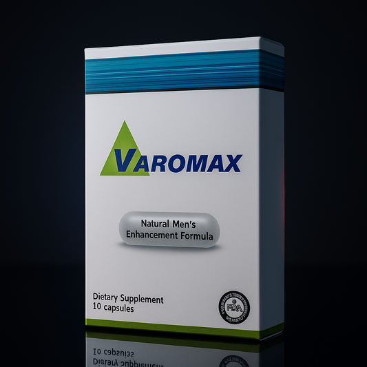 Varomax dietary supplement box on a reflective black surface